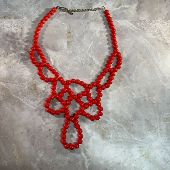Mika Jewelry - Bold Red Orange Beaded Statement Necklace With Intricate Design By Mika